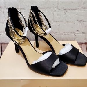 Black Satin Size 8 Le Chateau Rhinestone High Heels